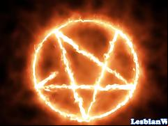 Satanic lesbians pussylicking in pentagram